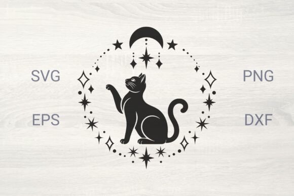 Cat with Decorative Moon and Stars