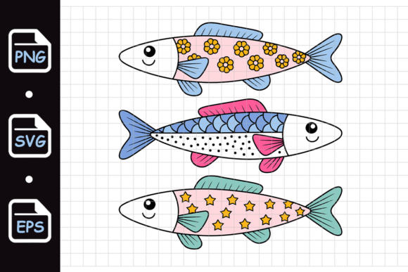 Cute Decorative Cartoon Fish Trio Graphics & Illustrations