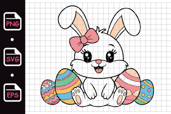 Cute Easter Bunny with Decorative Eggs Graphics