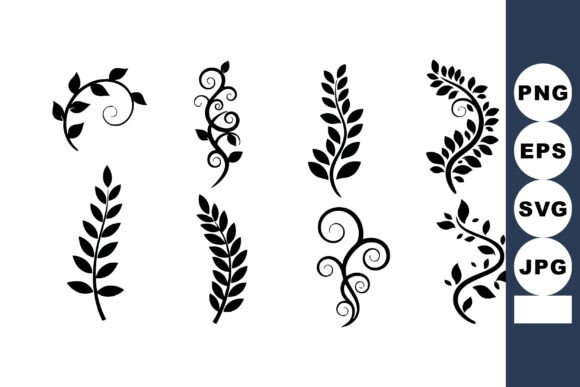 Decorative Black Silhouette Leaf and Vine Graphics