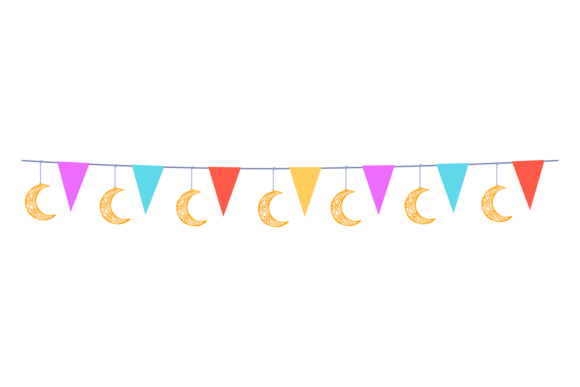 Decorative Bunting with Moon Crescent. R Graphics