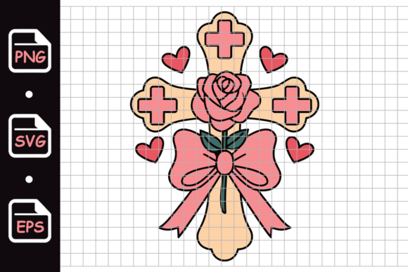 Decorative Cross with Rose and Hearts Graphics