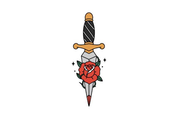 Decorative Dagger with Black Handle Graphics