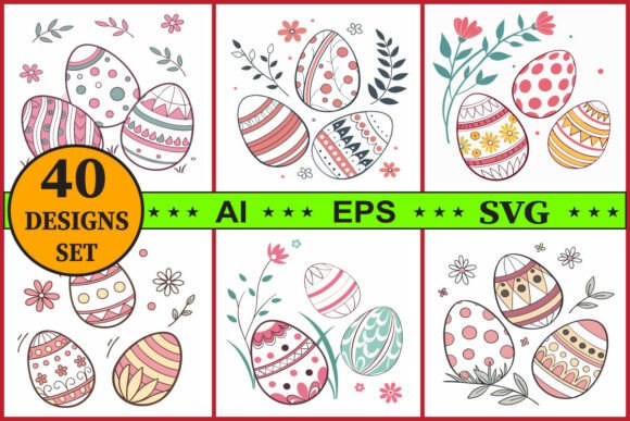 Decorative Easter Egg Clipart Bundle Set: Graphics & Illustrations