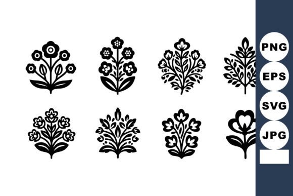 Decorative Flower Icons Set: Graphics & Illustrations