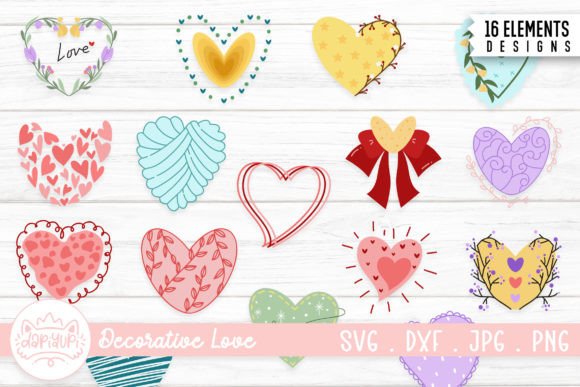 Decorative Heart Clipart Sticker Bundle Graphics and Illustrations