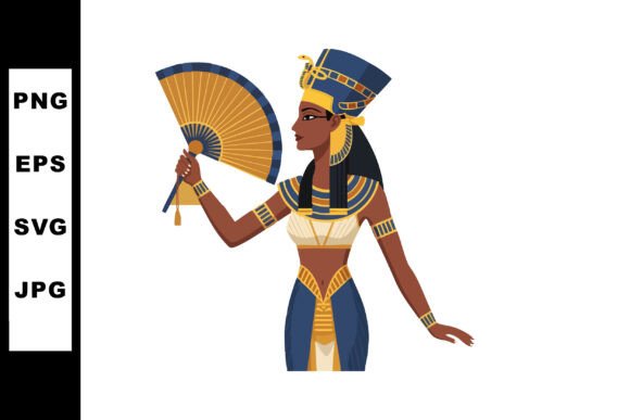 Egyptian Queen Holding Decorative Fan Graphics