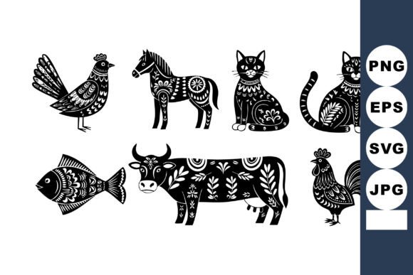 Farm Animals Decorative Silhouettes Vect: Graphics & Illustrations