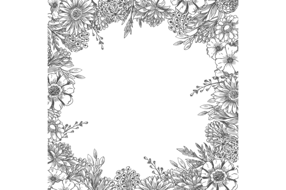 Floral Round Frame: Botanical Graphics & Illustrations
